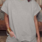 Women's Solid Textured Drawstring Shorts Set