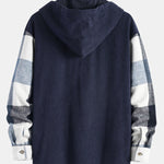Relax Fit Flannel Plaid Corduroy Patchwork Hooded Shirt & Corduroy Jogger Pants