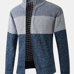 Color Block Patchwork Zip Up Sweater