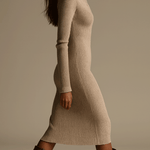 Minimalist Beige Knit Bodycon Midi Dress