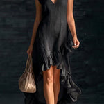 Margovil V Neck Sleeveless High Low Hem Ruffle Maxi Dress