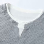 Relax Fit Smiley Face Print 2 In 1 Notched Collar Waffle T-Shirt