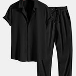 Muscle Fit Ribbed Button Up Shirt & Straight Leg Ribbed Pants