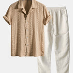 Geometric Jacquard Textured Cuban Shirt & Straight Leg Linen Pants