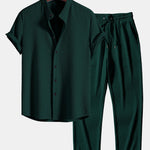 Muscle Fit Ribbed Stand Collar Shirt & Straight Leg Ribbed Pants