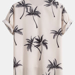 Palm Tree Print Button Up Shirt & Linen Cotton Blend Cropped Pants
