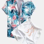 Flamingo Tropical Print Button Up Shirt & Swin Shorts