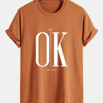Regular Fit OK Slogan Print Cotton T-Shirt