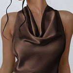 Margovil Cowl Neck Sleeveless Bow Back Satin Top