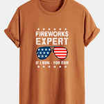 Regular Fit American Flag Sunglasses Print Cotton T-Shirt