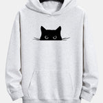 Black Cat Print Relax Fit Hoodie