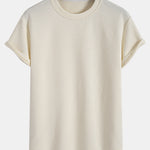 Short Sleeve Stripe Jacquard Arc Hem T-Shirt