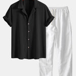 Short Sleeve Waffle Cuban Shirt & Straight Leg Linen Pants