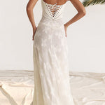Margovil Spaghetti Strap Back Lace-up Applique Flower Lace Maxi Dress