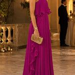 Margovil Strapless Tube Ruffle Pleated Swing Maxi Dress