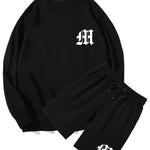 Letter Print Crew Neck Sweatshirt & Shorts