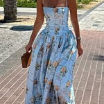 Margovil Spaghetti Strap Waisted Floral Print A-line Maxi Dress