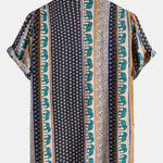 Elephant Geometric Print Shirt & Linen Cotton Blend Drawstring Shorts