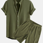 Waffle Stand Collar Shirt & Drawstring Waffle Shorts