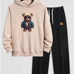 Bear In Leather Jacket Print Relax Fit Hoodie & Straight Leg Corduroy Pants