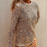 Crewneck Long Sleeves Sparkly Sequin Top