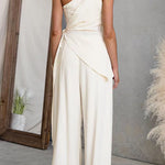 One Shoulder Irregular Hem Top High Rise Pocketed Wide Leg Pants Set