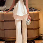 Tie Knot Shoulder Sleeveless Fringe Hem Top