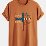 Regular Fit Retro American Flag Cross Print Cotton T-Shirt