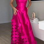 Margovil Strapless Waisted Polka Dot Applique Maxi Party Dress