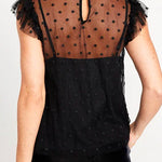 Sleeveless Ruffle Dotted Sheer Top with Camisole