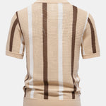 Stripe Knit V Neck Polo Shirt & Straight Leg Ribbed Pants