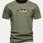 Regular Fit Zipper Cat Print Cotton T-Shirt