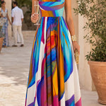 Spaghetti Strap Rainbow Printed Maxi Dress