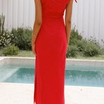 Tie Knot Shoulder Side Slit Maxi Dress