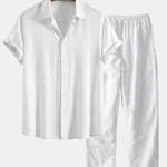 Linen Rayon Blend Button Up Shirt & Straight Leg Linen Pants