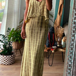 Tie Dye Scoop Neck Irregular Cami Top High Waist Maxi Skirt Set