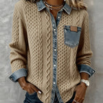 Harper - Chic Knitted Shirt with Denim Details