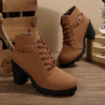 KATNI��� - Chic Lace-Up Metal Buckle Chunky Ankle Boots