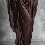 Women's Luxurious Brown Acetate Satin Loose-fitting Long Robe Dress