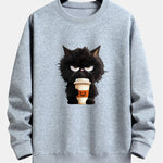 Black Cat Halloween Coffee Print Relax Fit Sweatshirt