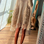 Stylish Dolman Sleeves Pocketed Tassel Sweater