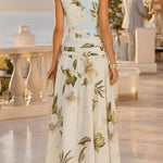 Margovil Boat Neck Sleeveless Floral Print Flowy Maxi Dress