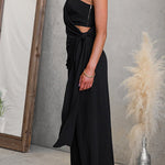One Shoulder Irregular Hem Top High Rise Pocketed Wide Leg Pants Set