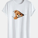 Zipper Bear Print Cotton Arc Hem T-Shirt