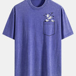 Pocket Bat Ghost Print Washed Distressed Drop Shoulder T-Shirt