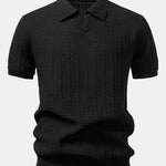 Textured Jacquard Johnny Collar Knit Polo