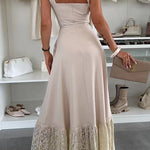 Square Neck Pocketed Lace Splice Maxi Cami Dress