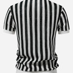 Stripe Johnny Collar Open Knit Polo
