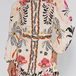 Puff Long Sleeves Button Up Floral Print Ruffle Mini Dress