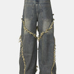 Washed Distressed Wide-Leg Baggy Denim Pants